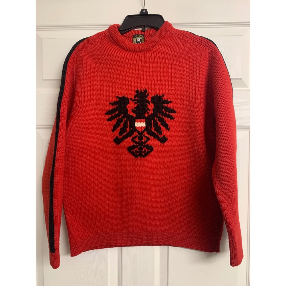 Vintage Edelweiss‎ Strickware Tyrol Wool Sweater Red Black Eagle  Medium